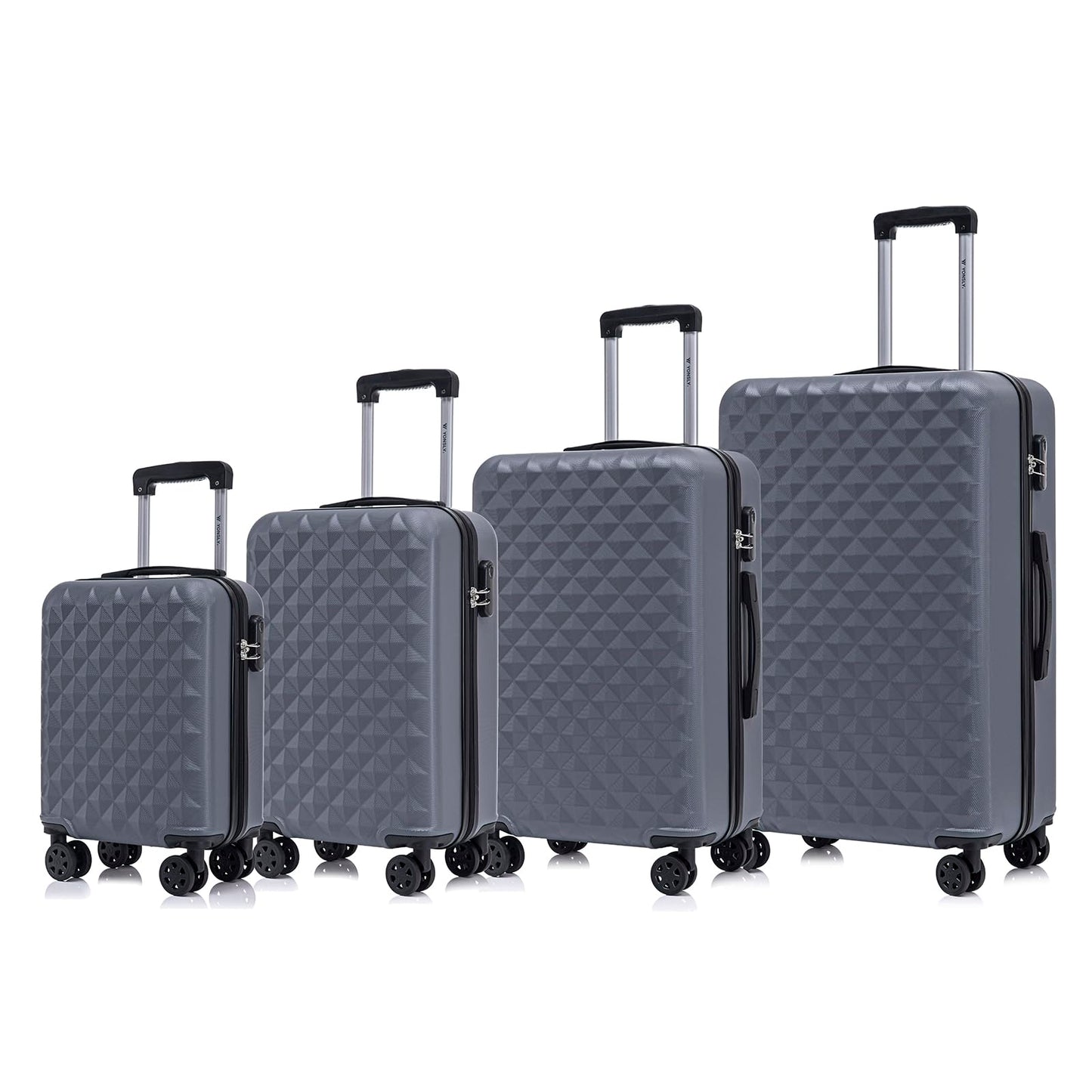 YONSLY® Suitcase Set, Trolley Travel Suitcase, Spinner Carry-on Luggage, Suitcase Set, Luggage Set with 360° Wheels, Hardshell Travel Suitcase, Combination Lock, Soft Rubber Handle (4-Piece Set, S,M,L&XL)