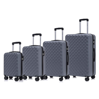 YONSLY® Suitcase Set, Trolley Travel Suitcase, Spinner Carry-on Luggage, Suitcase Set, Luggage Set with 360° Wheels, Hardshell Travel Suitcase, Combination Lock, Soft Rubber Handle (4-Piece Set, S,M,L&XL)