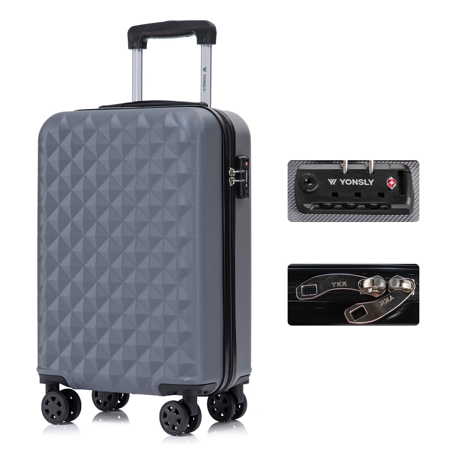 YONSLY® Premium Travel Suitcase TSA Lock, YKK Zipper Hard-Shell Suitcase Trolley Cabin Luggage Roller Suitcase Carry-on 4 Wheels