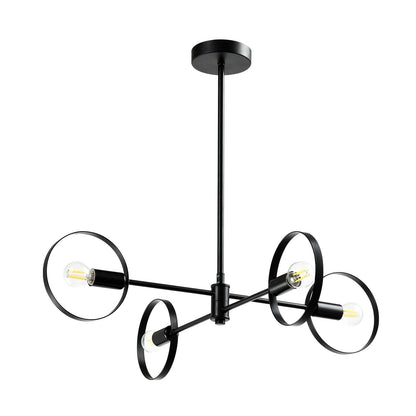 LQWELL® Chandelier 4-Light E14, Industrial Chandelier, Modern Pendant Light for Living Room Bedroom Dining Room Hallway Cafes Bar Studio, Metal Ceiling Lamp, Matte Black
