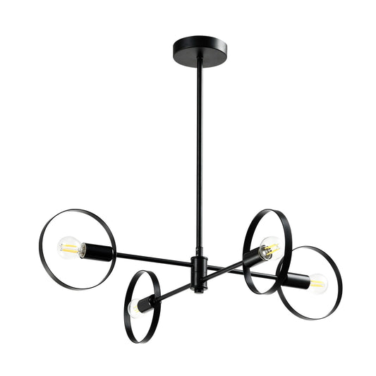 LQWELL® Chandelier 4-Light E14, Industrial Chandelier, Modern Pendant Light for Living Room Bedroom Dining Room Hallway Cafes Bar Studio, Metal Ceiling Lamp, Matte Black