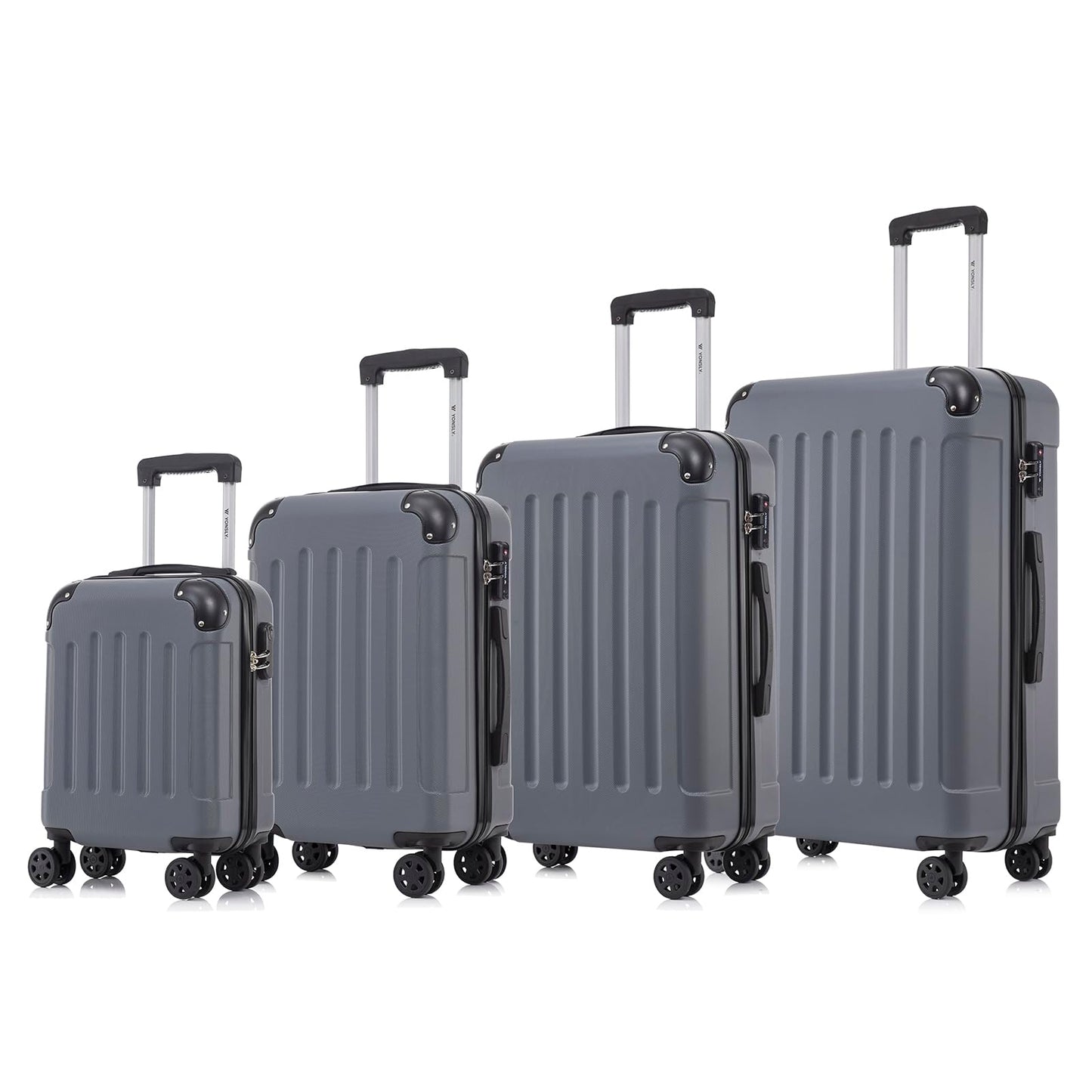 YONSLY® Premium Luggage, TSA Lock YKK Zipper Hardside Suitcase Trolley Cabin Luggage Roller Suitcase Carry-On 4 Wheels (S-M-L-XL-Set)