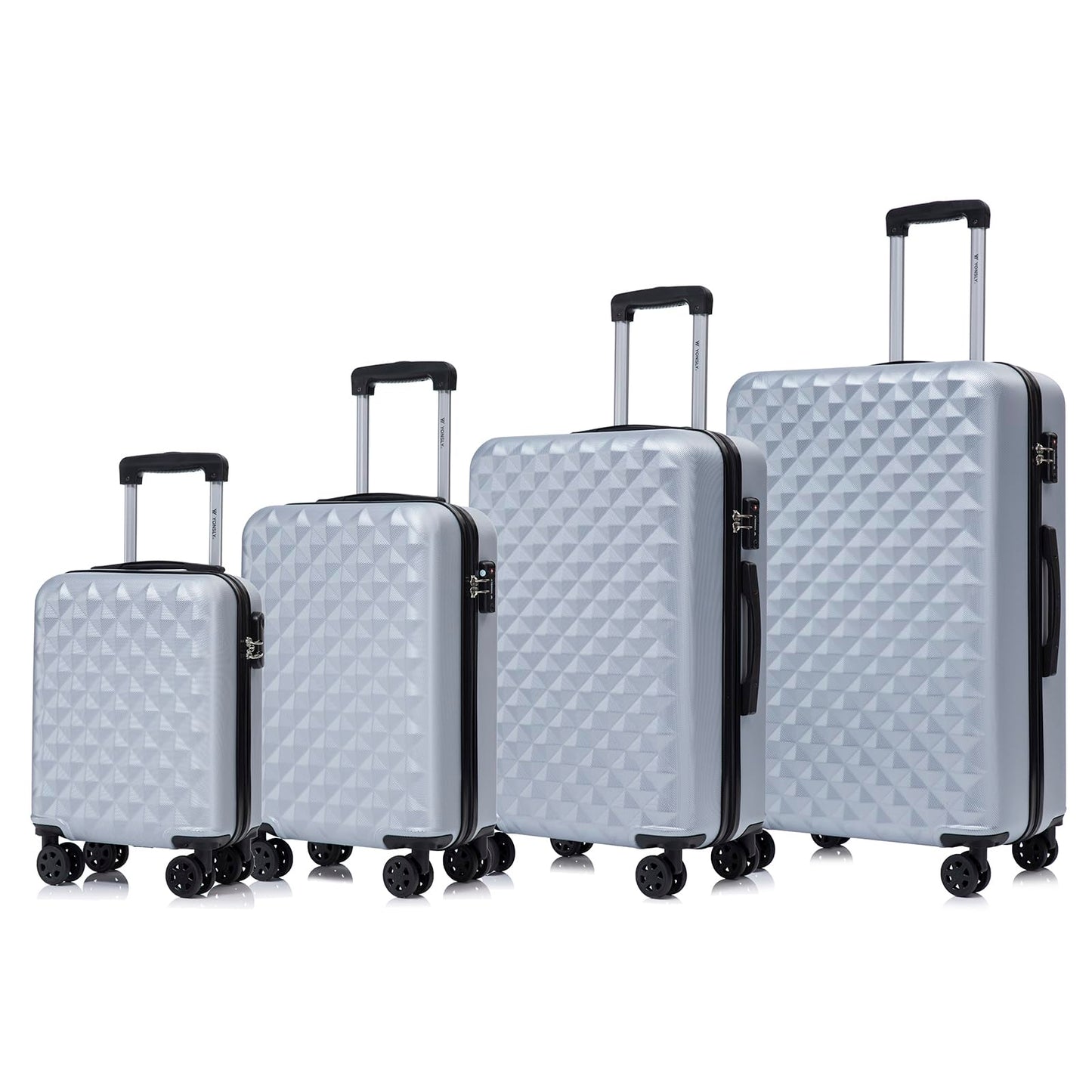 YONSLY® Premium Travel Suitcase TSA Lock, Hard-Shell Suitcase Trolley Cabin Suitcase Rolling Suitcase Hand Luggage 4 Wheels (S-M-L-XL Set)