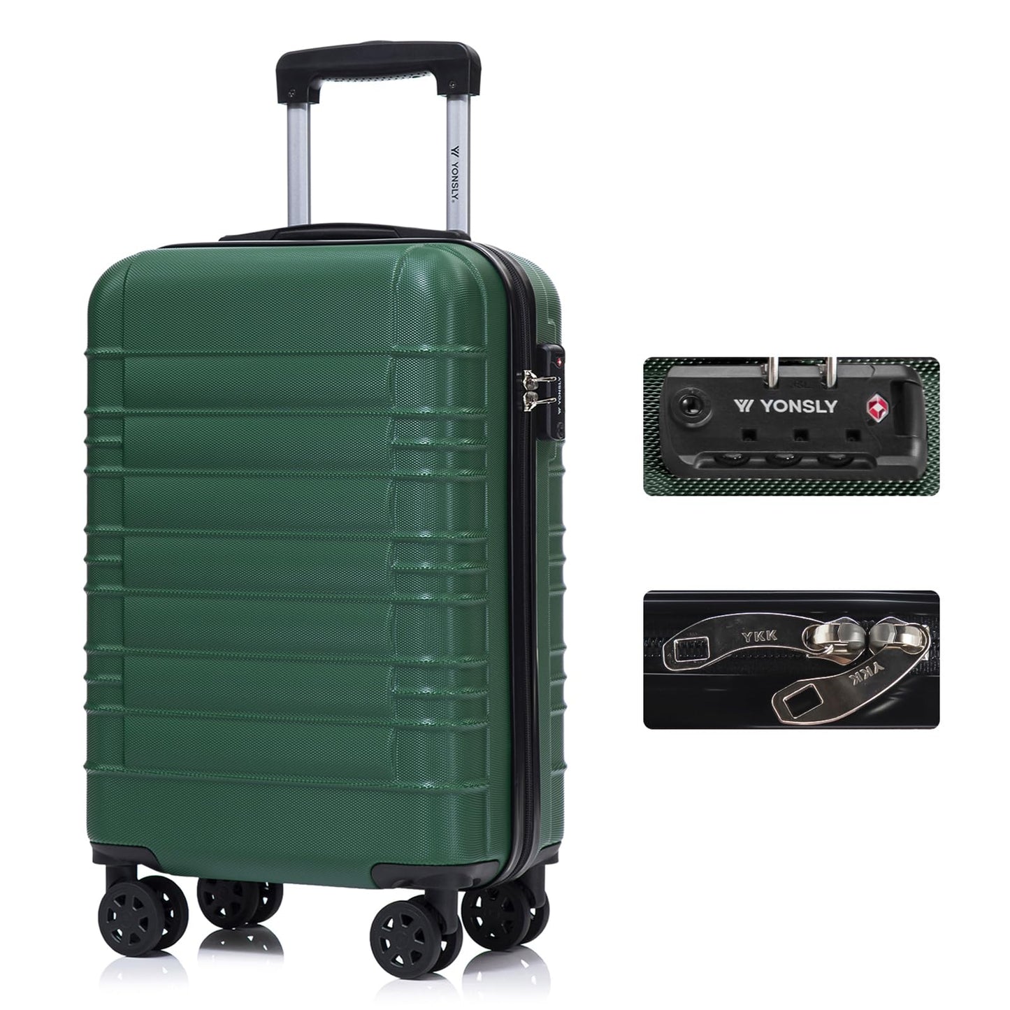 YONSLY® Premium Luggage TSA Lock, YKK Zipper Hardside Suitcase Carry-On Rolling Luggage Spinner 4 Wheels