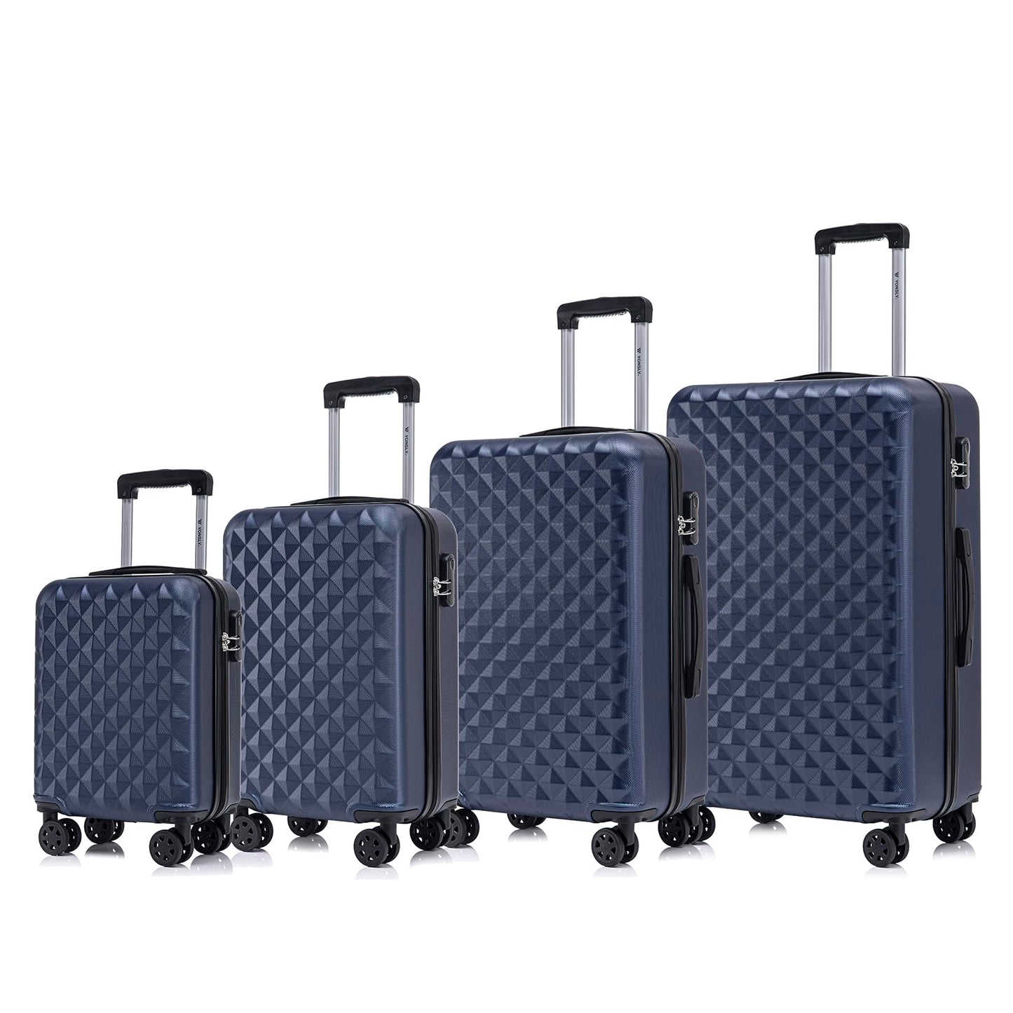 YONSLY® Suitcase Set, Trolley Travel Suitcase, Spinner Carry-on Luggage, Suitcase Set, Luggage Set with 360° Wheels, Hardshell Travel Suitcase, Combination Lock, Soft Rubber Handle (4-Piece Set, S,M,L&XL)