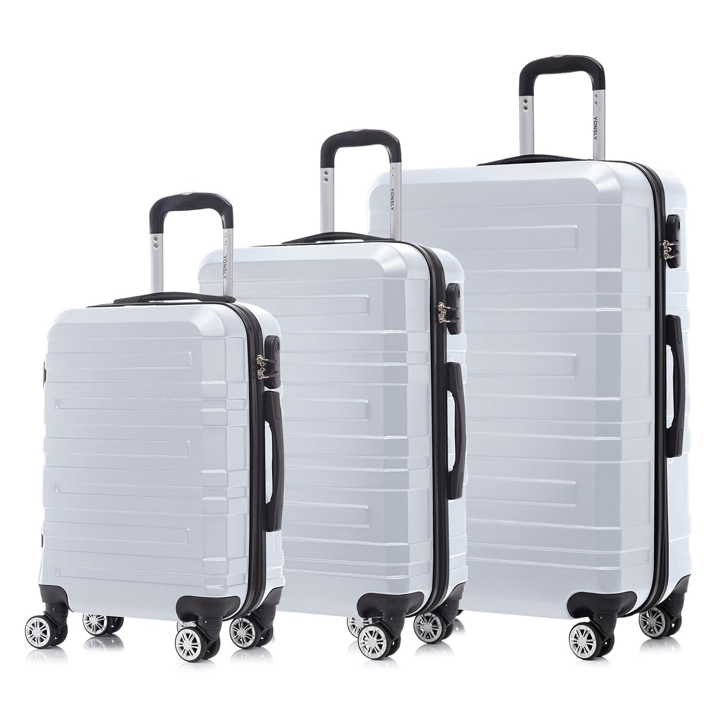 YONSLY® Travel Suitcase Trolley Rolling Luggage Carry-on Set, Suitcase Set, Luggage Set Hardside Travel Suitcase with 4 360° Spinner Wheels, Combination Lock, Soft Rubber Handle (3-Piece Set, M,L&XL)