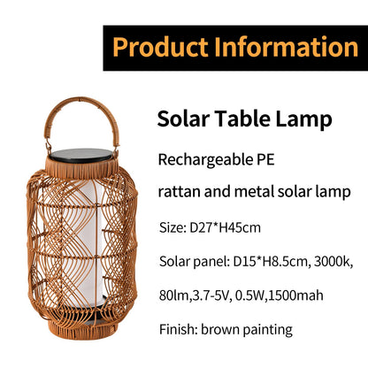 LQWELL® Solar Lantern for Outdoor, 2-in-1 Solar Charging & USB Charging Solar Lamps Table Lamp Rattan Indoor Decorative Night Light with Charging Cable for Garden, Balcony, Camping, Bedroom