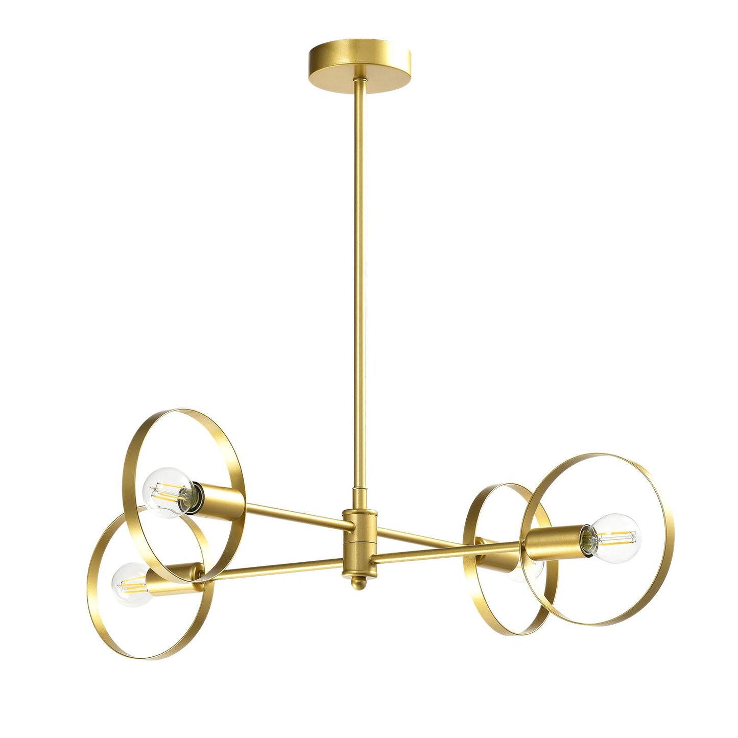 LQWELL® Chandelier 4-Light E14, Industrial Chandelier, Modern Pendant Light for Living Room Bedroom Dining Room Hallway Cafes Bar Studio, Metal Ceiling Lamp, Gold