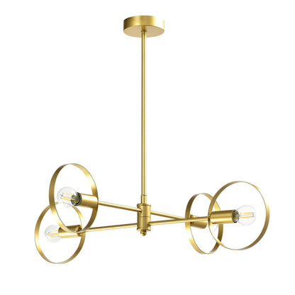 LQWELL® Chandelier 4-Light E14, Industrial Chandelier, Modern Pendant Light for Living Room Bedroom Dining Room Hallway Cafes Bar Studio, Metal Ceiling Lamp, Gold