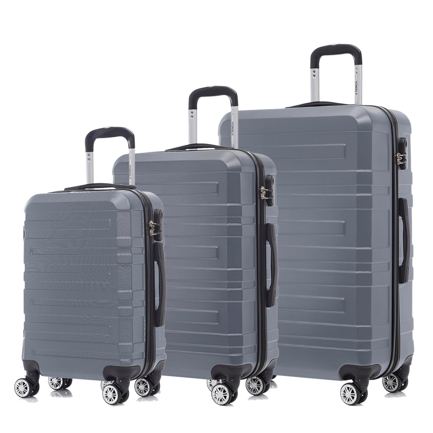 YONSLY® Travel Suitcase Trolley Rolling Luggage Carry-on Set, Suitcase Set, Luggage Set Hardside Travel Suitcase with 4 360° Spinner Wheels, Combination Lock, Soft Rubber Handle (3-Piece Set, M,L&XL)