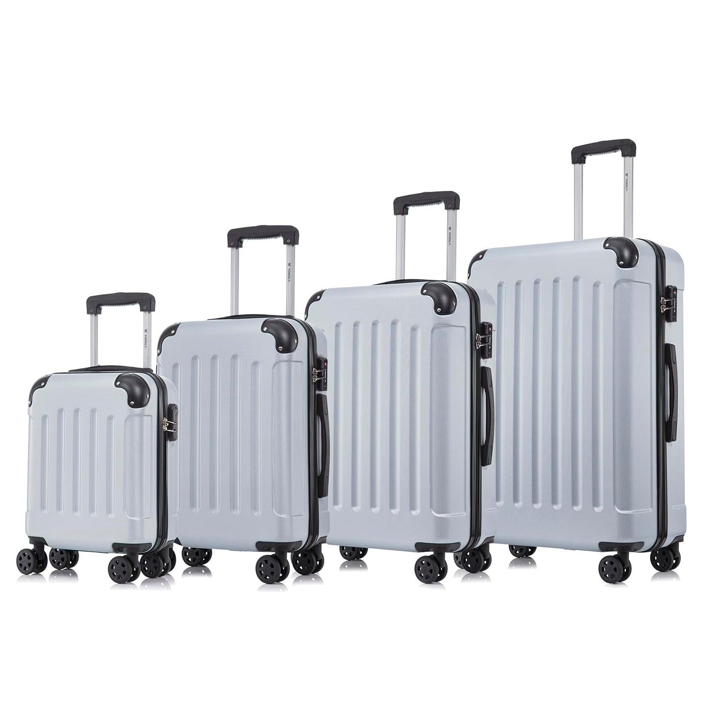 YONSLY® Premium Luggage, TSA Lock YKK Zipper Hardside Suitcase Trolley Cabin Luggage Roller Suitcase Carry-On 4 Wheels (S-M-L-XL-Set)