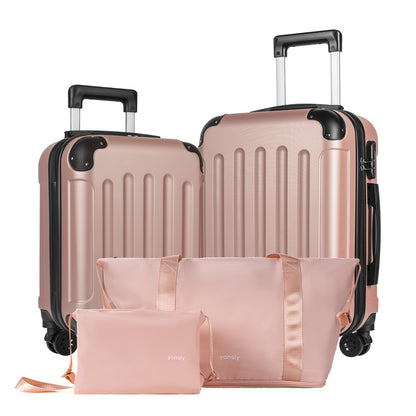 YONSLY® 4-Piece Luggage Set, Trolley Suitcase Set with 1 Travel Bag, 1 Toiletry Bag, Carry-On Rolling Suitcase with 4 Wheels, Hard-Shell, Size M with Combination Lock, Rubber Handle (S, M)