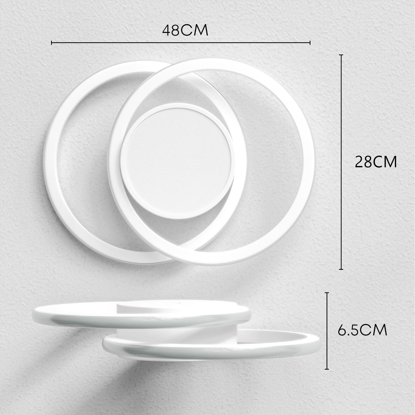 LQWELL® Modern LED Ceiling Light, 40cm 2-Ring Design Ceiling Lamp, 48W made of Metal and Acrylic, IP44 Waterproof for Bedroom, Living Room, Bathroom, Kitchen, Basement and Office, available in 3000K, 4000K and 6500K