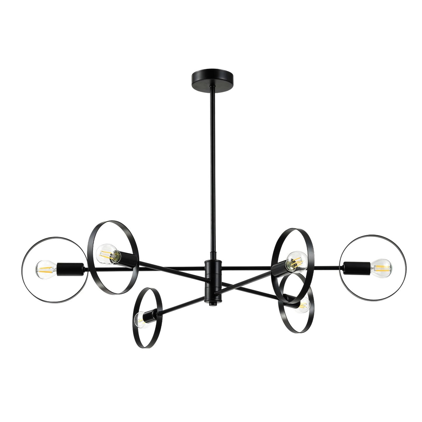 LQWELL® 6-Light E14 Chandelier, Industrial Chandelier, Modern Pendant Light Hanging Lamp for Living Room Bedroom Dining Room Hallway Cafes Bar Studio, Metal Ceiling Lamp, Matt Black