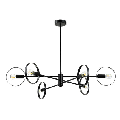 LQWELL® 6-Light E14 Chandelier, Industrial Chandelier, Modern Pendant Light Hanging Lamp for Living Room Bedroom Dining Room Hallway Cafes Bar Studio, Metal Ceiling Lamp, Matt Black