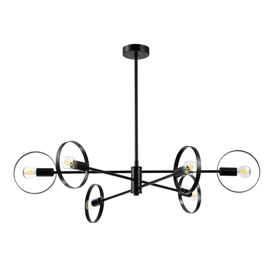 LQWELL® 6-Light E14 Chandelier, Industrial Chandelier, Modern Pendant Light Hanging Lamp for Living Room Bedroom Dining Room Hallway Cafes Bar Studio, Metal Ceiling Lamp, Matt Black