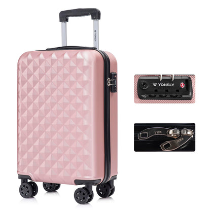 YONSLY® Premium Travel Suitcase TSA Lock, YKK Zipper Hard-Shell Suitcase Trolley Cabin Luggage Roller Suitcase Carry-on 4 Wheels