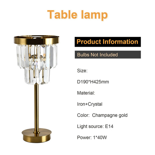 LQWELL® Tischlampe, Modern Minimalistisch Tischleuchte, Gold, Kristall E14 Nachttischlampe, Metall Schreibtischlampe Esstischlampe für Schlafzimmer Wohnzimmer, Keine Glühbirne