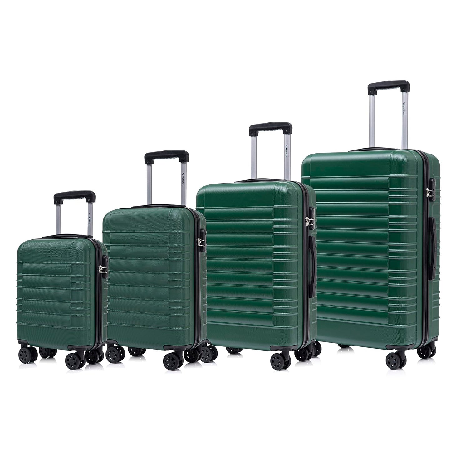 YONSLY® Suitcase Set, Trolley Travel Suitcase, Spinner Carry-On, Luggage Set with 360° Wheels, Hardshell Suitcase, Combination Lock, Soft Rubber Handle (4-Piece Set, S,M,L&XL)