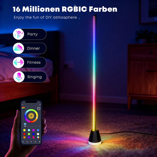 LQWELL RGBIC LED Stehlampe Dimmbar, 150cm Ecklampe mit Fernbedienung und APP, 16 Millionen Farben Smart Standleuchte mit DIY und Musikmodus, Timing-Funktion für Wohnzimmer, Schlafzimmer, Party