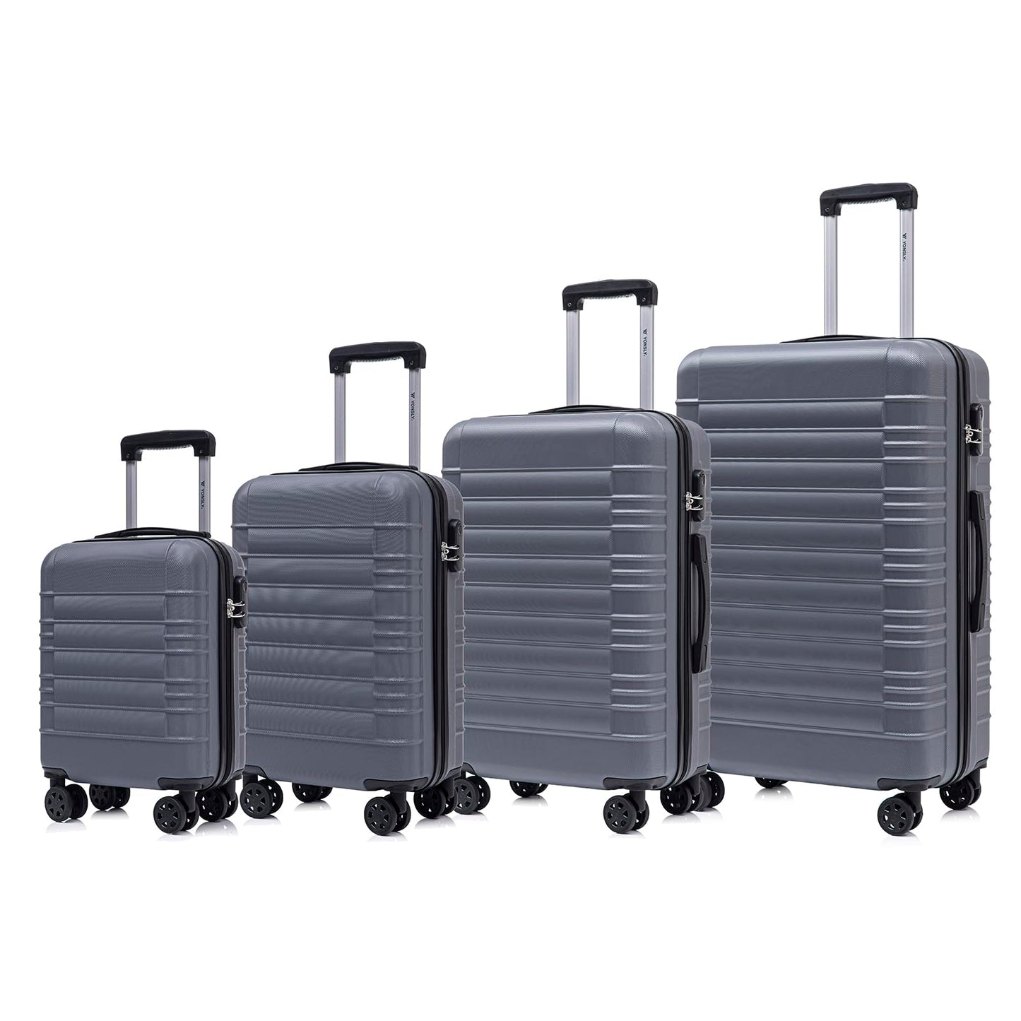 YONSLY® Suitcase Set, Trolley Travel Suitcase, Spinner Carry-On, Luggage Set with 360° Wheels, Hardshell Suitcase, Combination Lock, Soft Rubber Handle (4-Piece Set, S,M,L&XL)