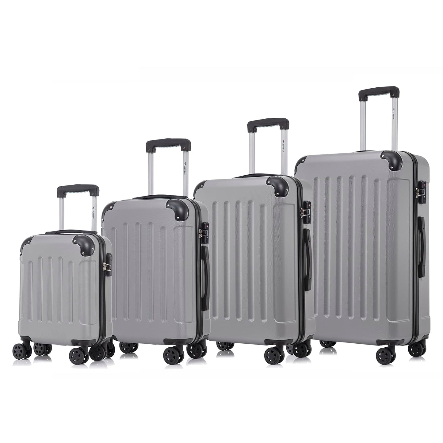 YONSLY® Premium Luggage, TSA Lock YKK Zipper Hardside Suitcase Trolley Cabin Luggage Roller Suitcase Carry-On 4 Wheels (S-M-L-XL-Set)