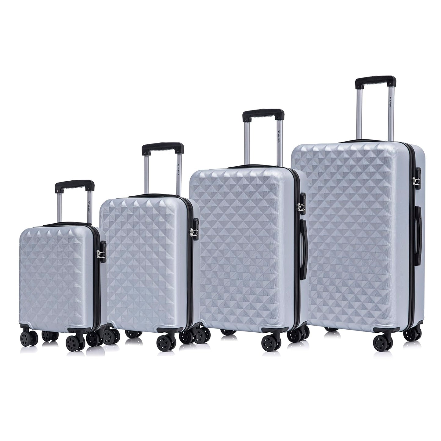 YONSLY® Suitcase Set, Trolley Travel Suitcase, Spinner Carry-on Luggage, Suitcase Set, Luggage Set with 360° Wheels, Hardshell Travel Suitcase, Combination Lock, Soft Rubber Handle (4-Piece Set, S,M,L&XL)
