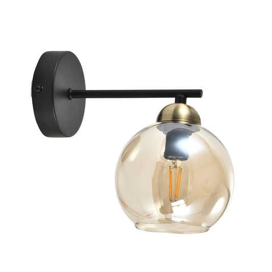 LQWELL® E14 Wall Light Spherical Glass Lampshade, Retro Indoor Wall Lamp 1-Bulb Wall Lighting Wall Spotlight for Bedroom Living Room Hotel Staircase, Matte Black Antique Green Cognac-Colored Glass Cover