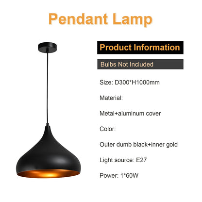 LQWELL® Modern Pendant Light E27, Minimalist Industrial Pendant Lamp Vintage Hanging Lamp for Kitchen Living Room Bedroom Dining Room Cafes, Metal Chandelier Ceiling Lamp, Black