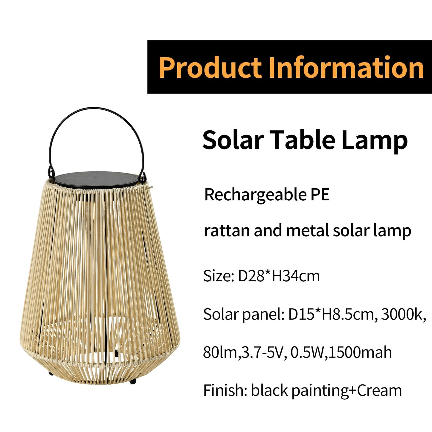 LQWELL® Solar Lantern for Outdoor, 2-in-1 Solar & USB Charging, Solar Lamps Table Lamp, Rattan Indoor Decorative Night Light with Charging Cable for Garden, Balcony, Camping, Bedroom
