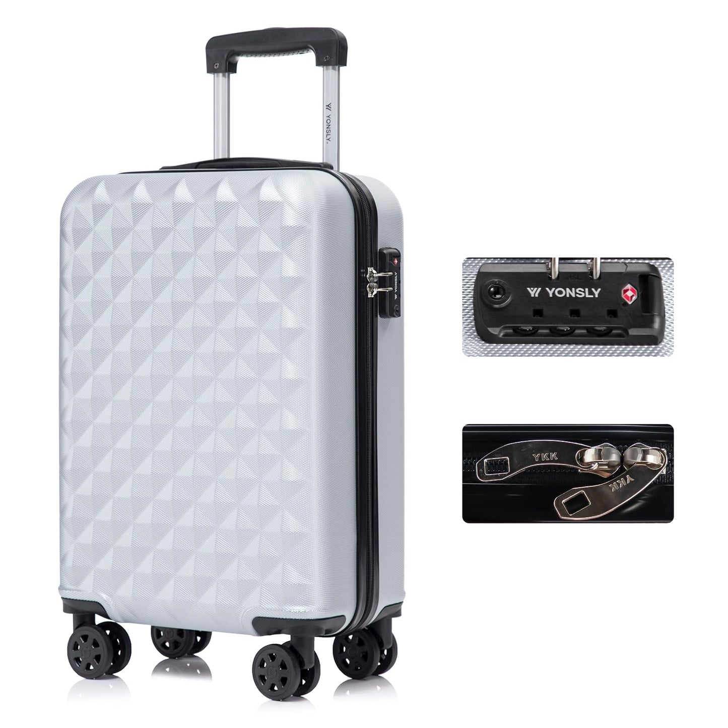 YONSLY® Premium Travel Suitcase TSA Lock, YKK Zipper Hard-Shell Suitcase Trolley Cabin Luggage Roller Suitcase Carry-on 4 Wheels