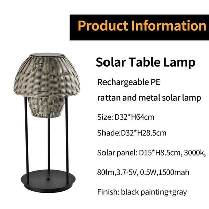 LQWELL® Solar Lantern for Outdoor Use, 2-in-1 Solar & USB Charging, Solar Table Lamp, Rattan Indoor Decorative Night Light with Charging Cable for Garden, Balcony, Camping, Bedroom