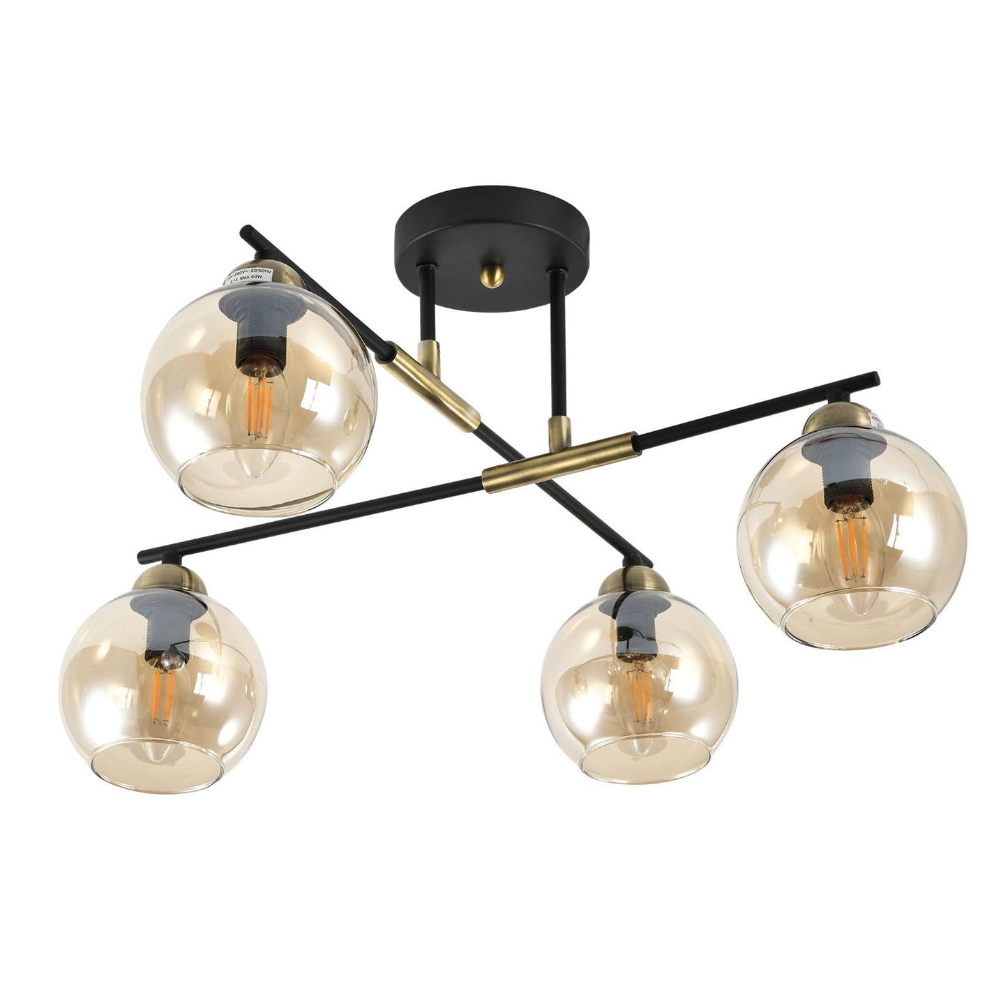 LQWELL® Chandelier Industrial Ceiling Light, Modern Globe Glass Lampshade Chandelier E14 Kitchen Lamp Bedroom Lamp for Living Room Bedroom Kitchen, 4-Light, No Bulb