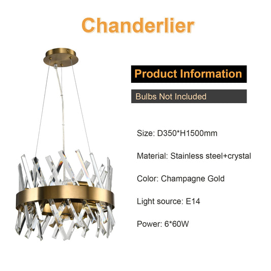 LQWELL® Kronleuchter 6-Licht E14, Industrie Chandelier, Modern Pendelleuchte Hängeleuchte für Wohnzimmer Schlafzimmer Esszimmer Gang Cafés Bar Studio, Kristall Deckenlampe, Champagner Gold