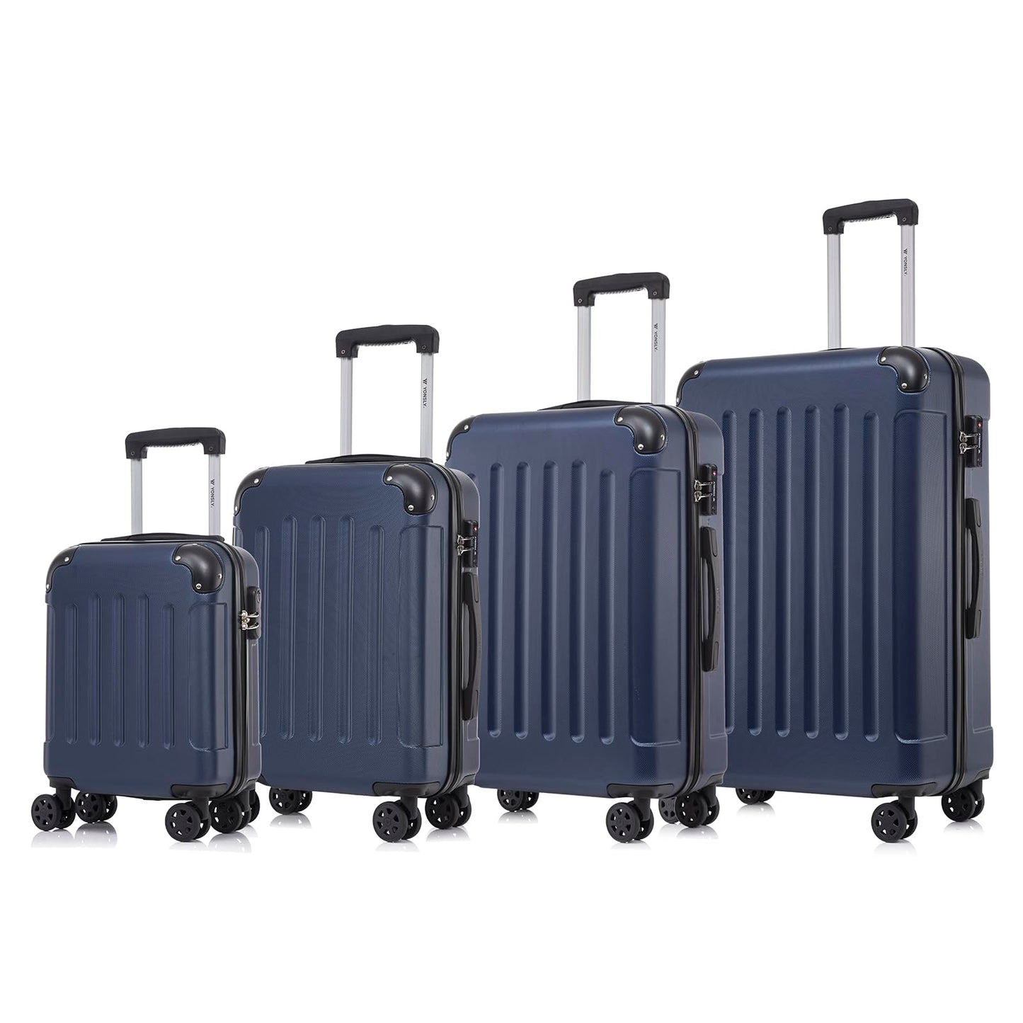 YONSLY® Premium Luggage, TSA Lock YKK Zipper Hardside Suitcase Trolley Cabin Luggage Roller Suitcase Carry-On 4 Wheels (S-M-L-XL-Set)