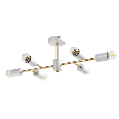 LQWELL® Chandelier Industrial Ceiling Light, Modern Chandelier E14 Kitchen Lamp Bedroom Lamp for Living Room Bedroom Kitchen, 6-Light, Gold White, No Bulb