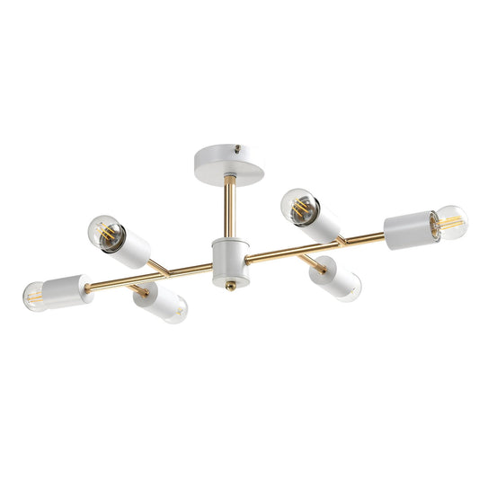 LQWELL® Chandelier Industrial Ceiling Light, Modern Chandelier E14 Kitchen Lamp Bedroom Lamp for Living Room Bedroom Kitchen, 6-Light, Gold White, No Bulb