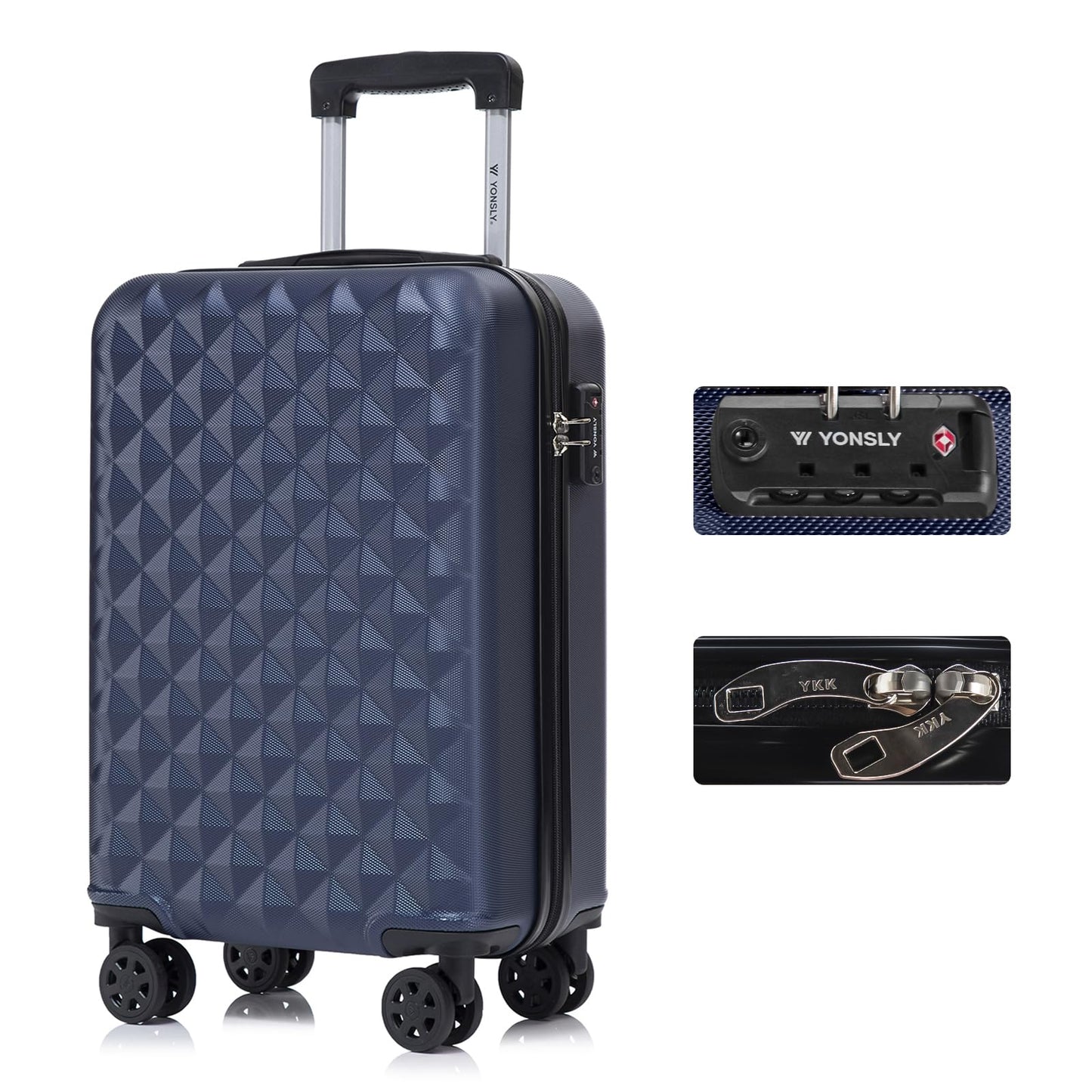 YONSLY® Premium Travel Suitcase TSA Lock, YKK Zipper Hard-Shell Suitcase Trolley Cabin Luggage Roller Suitcase Carry-on 4 Wheels