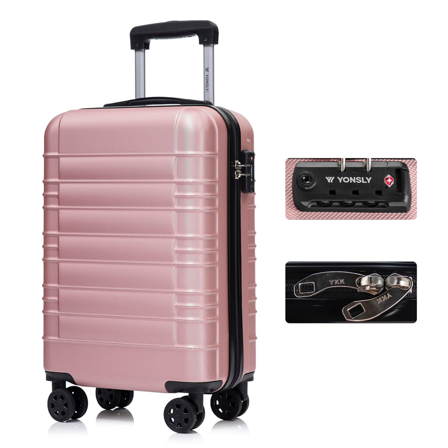 YONSLY® Premium Luggage TSA Lock, YKK Zipper Hardside Suitcase Carry-On Rolling Luggage Spinner 4 Wheels