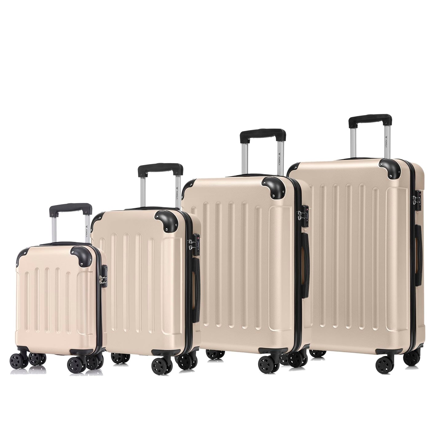 YONSLY® Premium Luggage, TSA Lock YKK Zipper Hardside Suitcase Trolley Cabin Luggage Roller Suitcase Carry-On 4 Wheels (S-M-L-XL-Set)