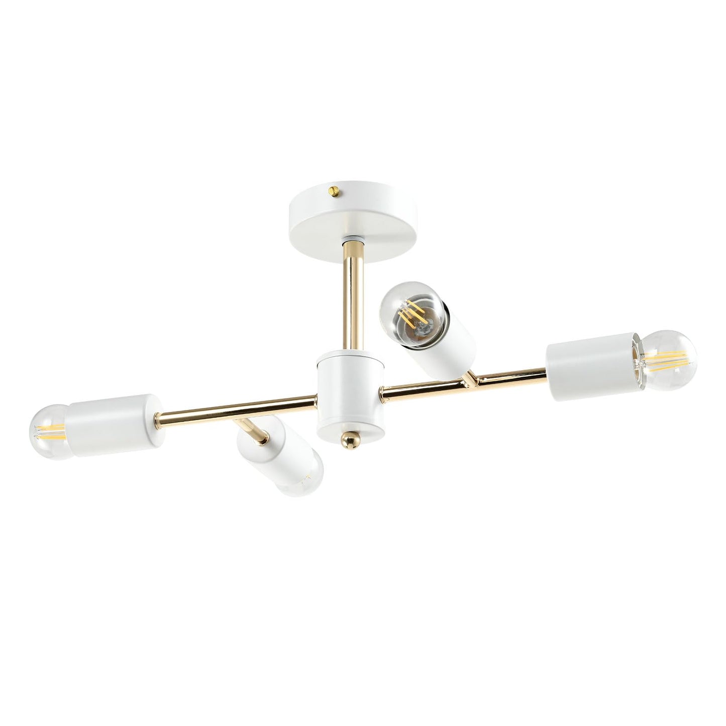 LQWELL® Chandelier Industrial Ceiling Light, Modern Chandelier E14 Kitchen Lamp Bedroom Lamp for Living Room Bedroom Kitchen, 4-Light, Gold White, No Bulb