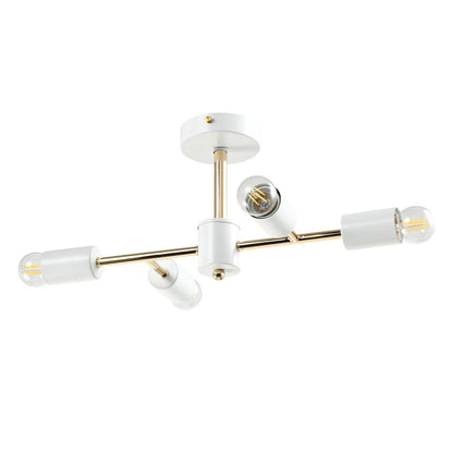 LQWELL® Chandelier Industrial Ceiling Light, Modern Chandelier E14 Kitchen Lamp Bedroom Lamp for Living Room Bedroom Kitchen, 4-Light, Gold White, No Bulb