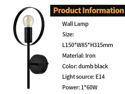 LQWELL® E14 Wall Light, Indoor Wall Lamp 1-Bulb Wall Lighting Wall Spot in Modern Industrial Style, for Bedroom Living Room Studio Hotel Staircase, Matte Black, Bulb Not Included