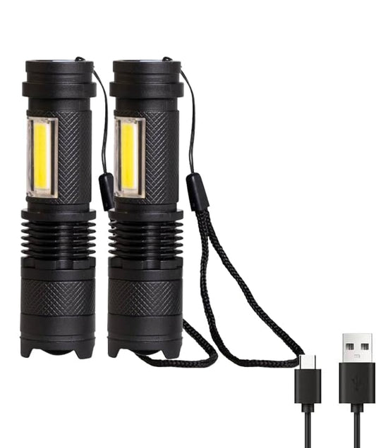 LQWELL® Mini LED Taschenlampe USB C Aufladbar, Zoombar und Tragbar mit 3 Lichtmodi, Kleine Hand Flashlight für Camping, Wandern, Notfälle, Laufen, Radfahren und Nachtlesen, erhältlich als 2/3/4 Stück Set