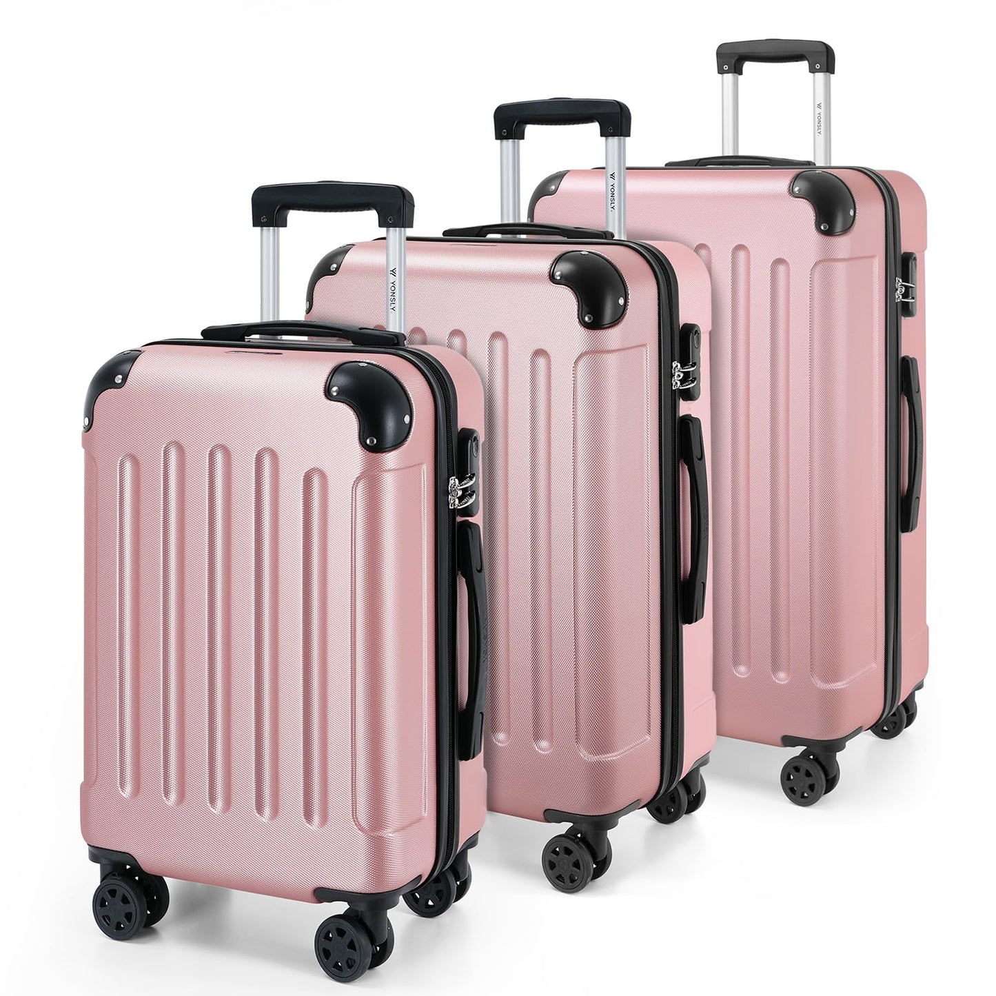 YONSLY® Luggage Set Suitcase, Travel Suitcase, Trolley Case Carry-On, Hardshell Travel Suitcase with 360° Spinner Wheels, Combination Lock, Multi-Stage Telescopic Handle (M-L-XL-Set)