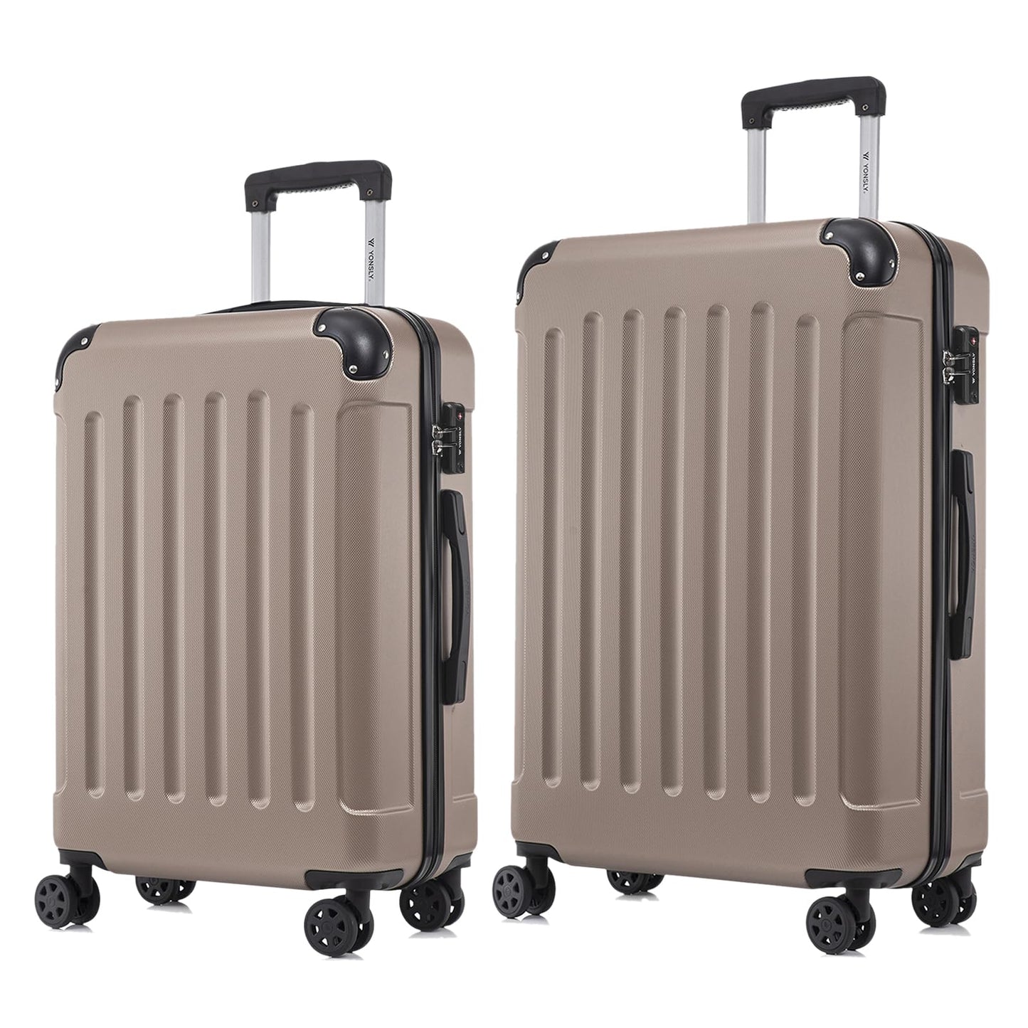 YONSLY® Premium Travel Suitcase TSA Lock, YKK Zipper Hardshell Suitcase Trolley Cabin Suitcase Rolling Suitcase Hand Luggage 4 Wheels (L-XL-Set)