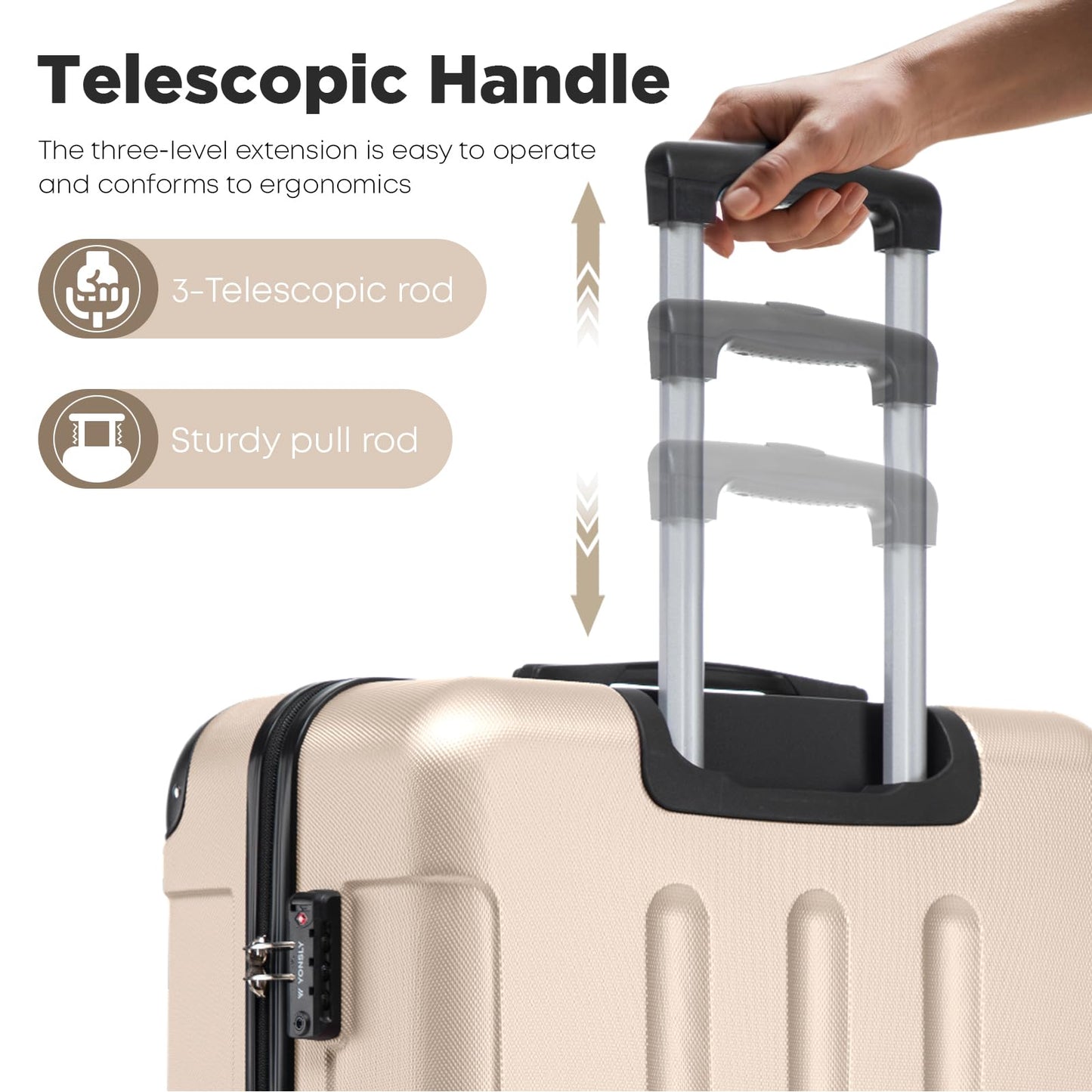 YONSLY® Premium Travel Suitcase TSA Lock, YKK Zipper Hardshell Suitcase Trolley Cabin Suitcase Rolling Suitcase Hand Luggage 4 Wheels