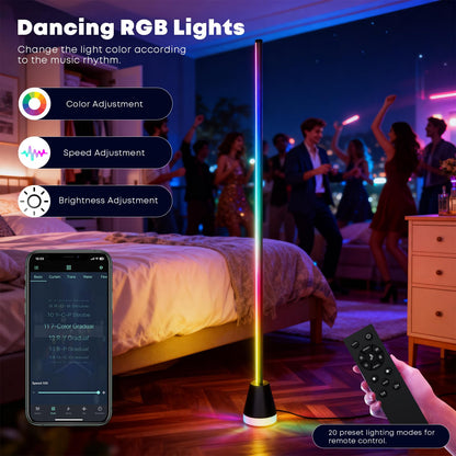 LQWELL® RGBIC LED Floor Lamp Dimmable, 150cm Corner Lamp with Remote Control and APP, 16 Million Colors Smart Standing Lamp with DIY and Music Mode, Timing Function for Living Room, Bedroom, Party