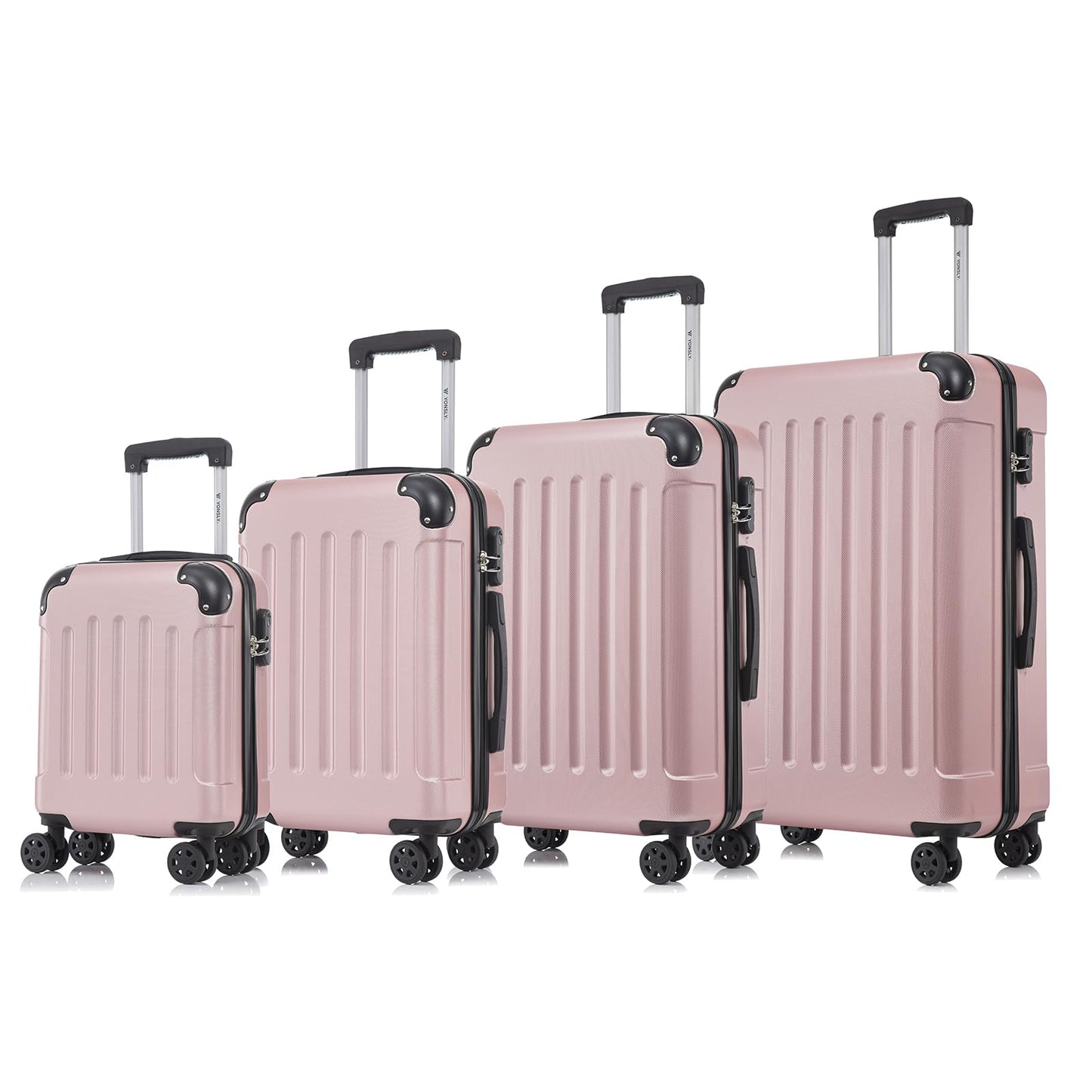 YONSLY® Suitcase Set, Trolley Travel Suitcase, Spinner Carry-on, Luggage Set, 4-Piece Luggage Set with 360° Spinner Wheels, Hard-shell Travel Suitcase, Combination Lock, Soft Rubber Handle (4-Piece Set, S, M, L & XL)