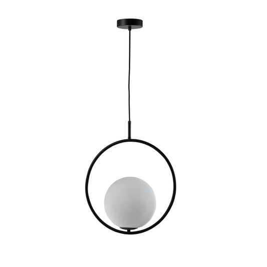 LQWELL® Globe Pendelleuchte Hängeleuchte G9, Modern Kugelglas Lampenschirm Pendellampe Hängelampe für Küche Wohnzimmer Schlafzimmer Esszimmer, Metall Mid Century Deckenlampe, Schwarz